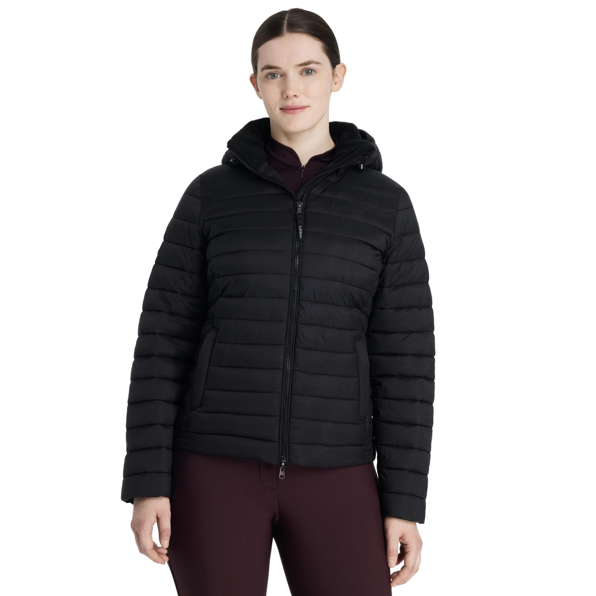 LeMieux Rose Hooded Puffer Jacket - Two Way Zip - Detachable Hood - Black - UK12