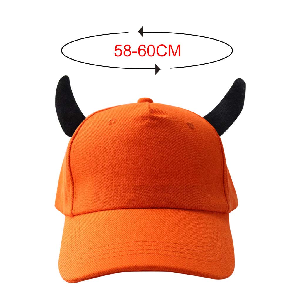 Cartoon Cute Baseball Caps Outdoor Hip Hop Hats with Devil Horns Adjistable Cotton Sun Caps for Boys Girls Orange