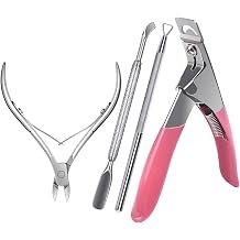 4 in 1 Acrylic Nail Clippers Kit False Nail Clipper Cuticle Scissors Pro Stainless Steel Nail Nippers for Acrylic Nail Tips Cuticle Removal Pusher Dead Skin Clippers for Manicure Pedicure