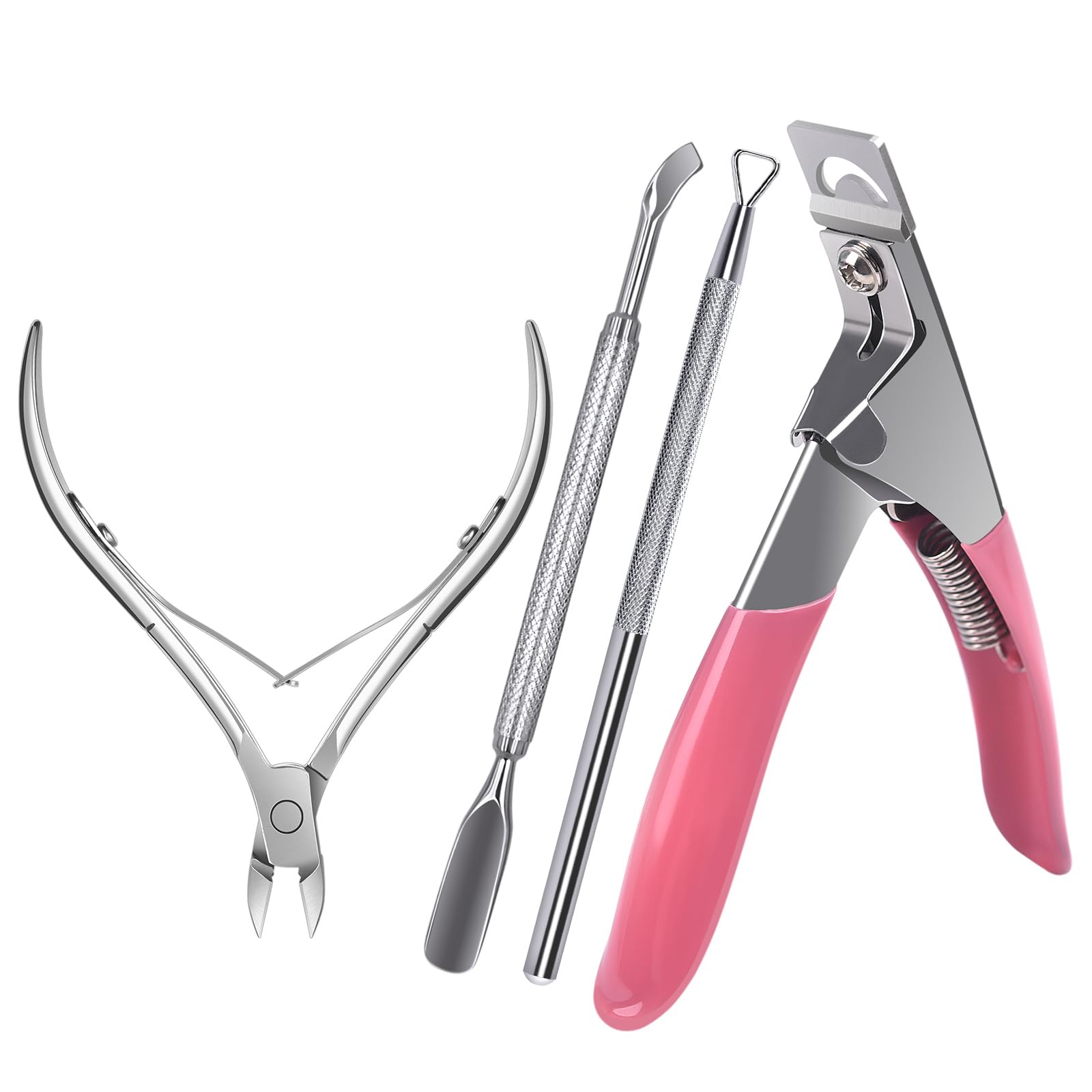 4 in 1 Acrylic Nail Clippers Kit False Nail Clipper Cuticle Scissors Pro Stainless Steel Nail Nippers for Acrylic Nail Tips Cuticle Removal Pusher Dead Skin Clippers for Manicure Pedicure