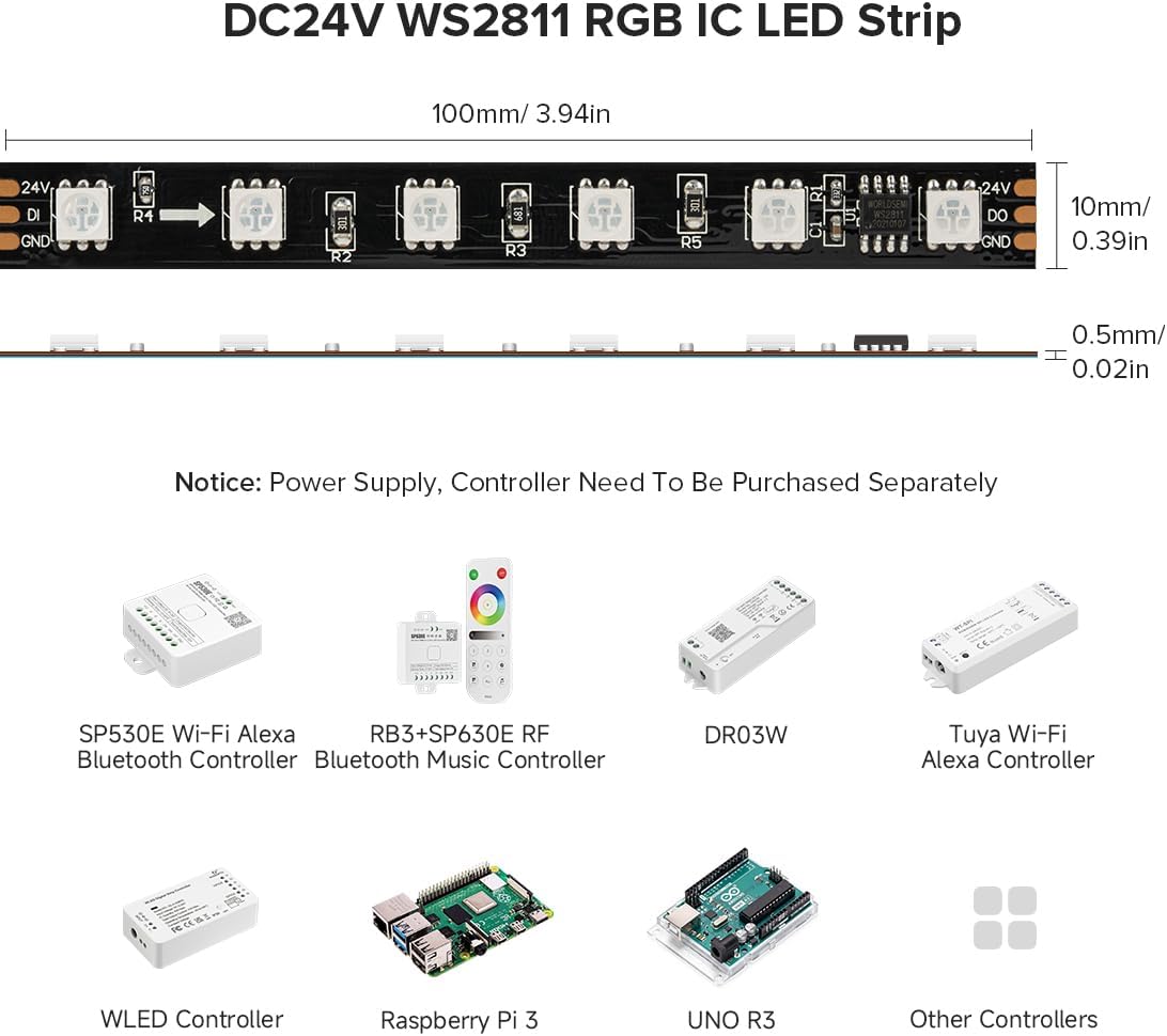 BTF-LIGHTING WS2811 DC24V 32FT Addressable RGB LED Strip 600LEDs 100Pixels Dream Color Black PCB IP30 Non-Waterproof Works with Arduino/Respberry/etc Prevent Voltage Droping(No Adapter or Controller) - Image 2