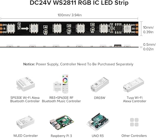 Miniatura 2 de BTF-LIGHTING WS2811 DC24V 32FT Tira LED RGB direccionable 600LEDs 100Pixeles Color de ensueño PCB negro IP30 no resistente al agua Funciona con