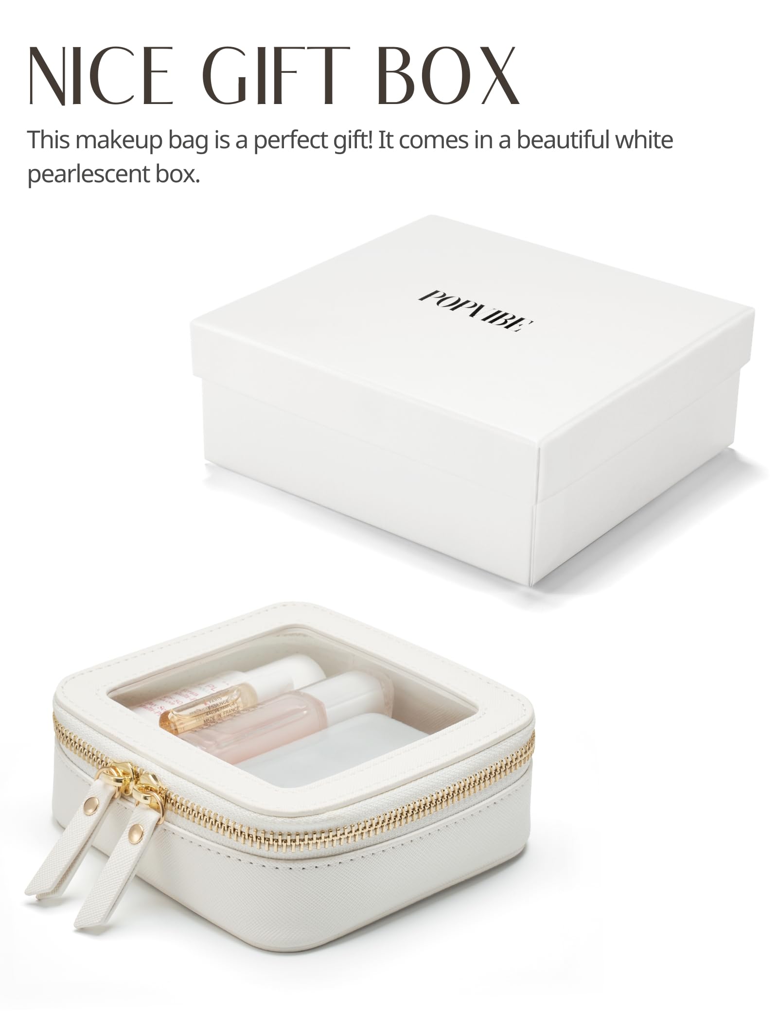 Popvibe Beauty case trasparente da viaggio, borsa cosmetica trasparente con cerniera, organizer portatile per trucchi, borsa compatta da viaggio per auto essenziale