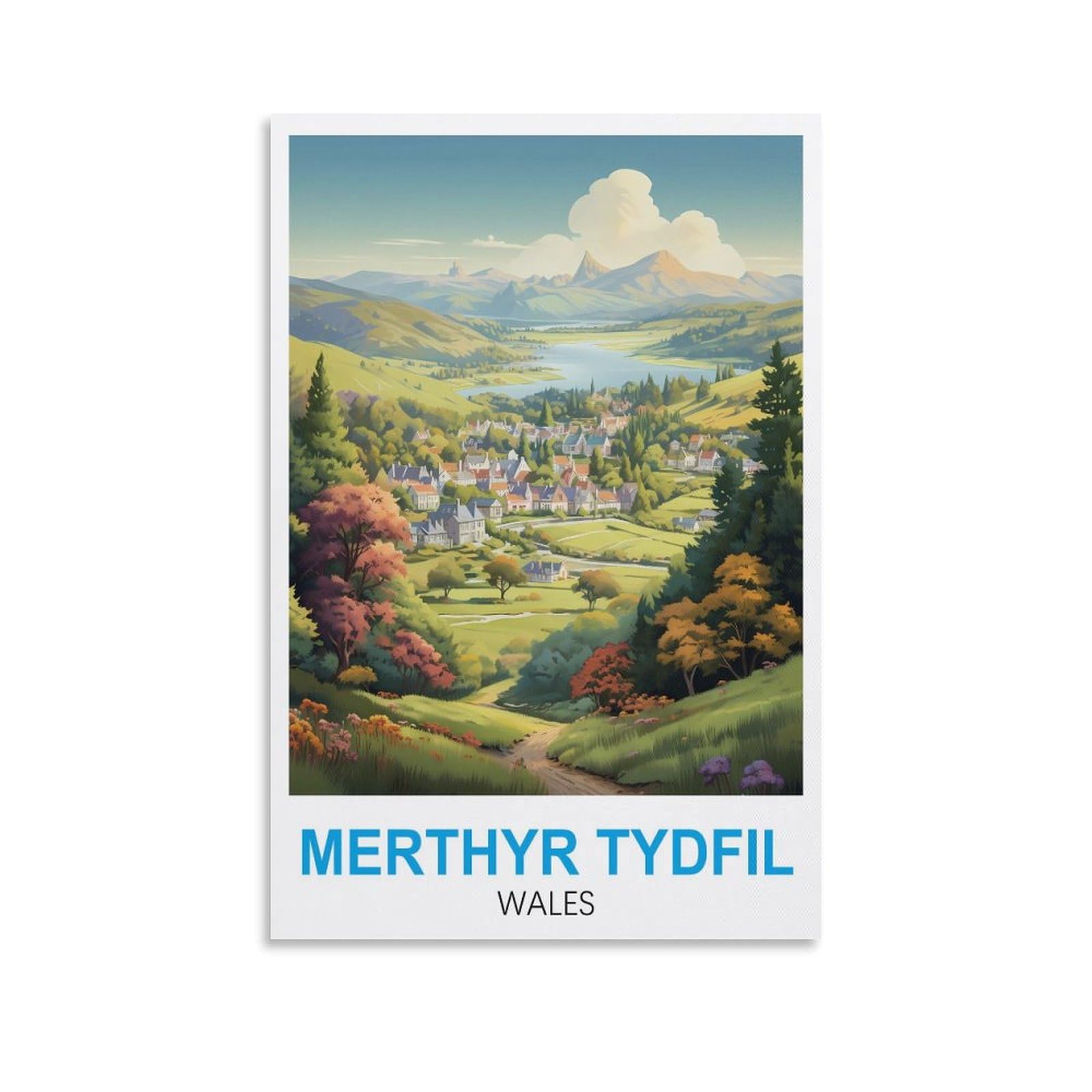 Merthyr Tydfil Wales Vintage Travel Poster 08x12inch(20x30cm) Canvas Art Poster And Wall Art Picture Print Modern Family Bedroom Decor