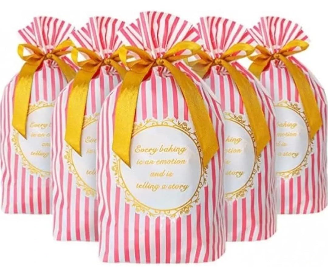 VRB Dec 20Pcs Return Gift Bags - Potli Bags, Return Gift Bags for Kids Birthday - Gift Packing Bags - Goodie Bag for Return gifts - goodie bags - gift pouches for return gifts - guddy bags for return gifts (20Pcs Baker's Pink Ribbon Bag)
