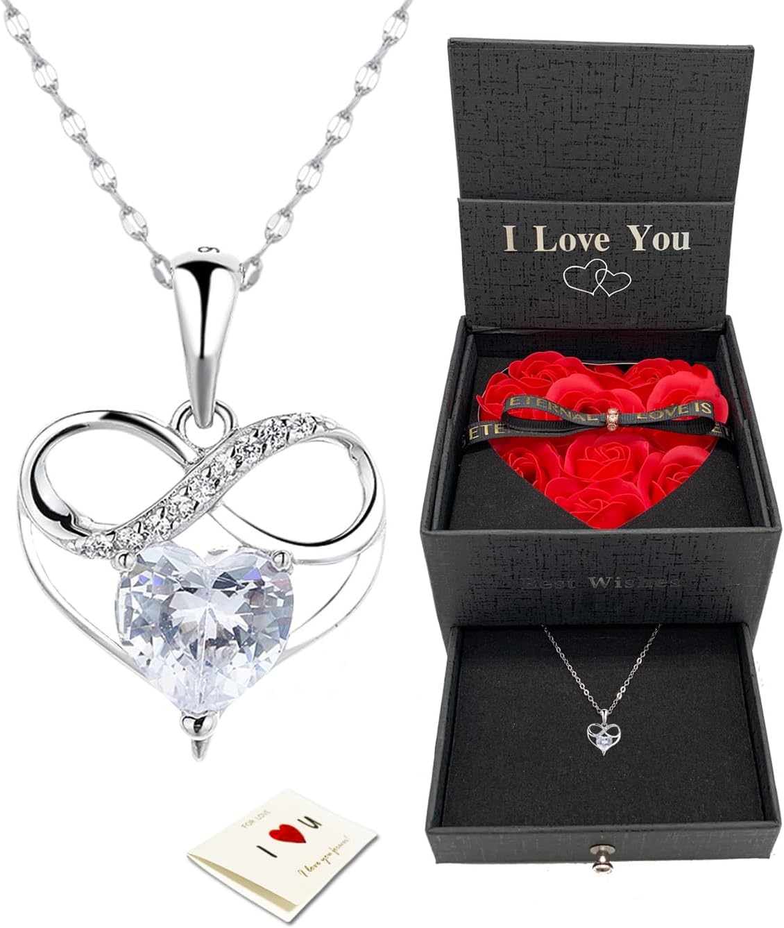Mothers Day Gifts, Mom Gifts from Daughter Son, Necklace for Mom, Silver Necklace Gifts with Rose Flower for Grandma Daughter Girlfriend and Wife on Birthday Anniversary