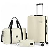 Hoteel Spinner Luggage Sets 3 Piece Carry on Luggage with TSA Lock for Men and Women (4-YEAR WARRANTY), ABS+PC Hard Shell Rolling Carry-on Suit Case for Plane, Travel, Business, Beige (20in/DB/TB)