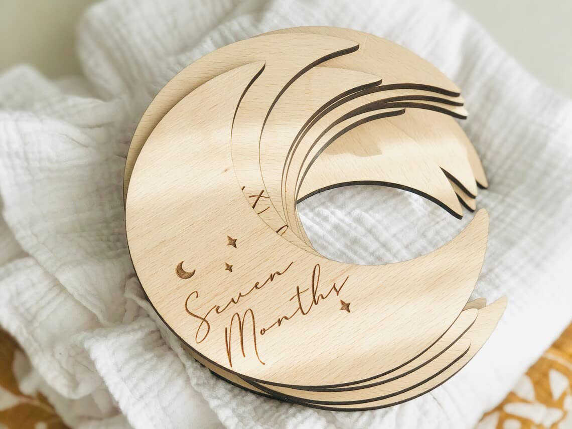 Cliths Set of 13 Pieces Wooden Baby Birth Milestone Moon Cards, Baby Shower Gift - Age Signs - Newborn Shower Gift-image-22