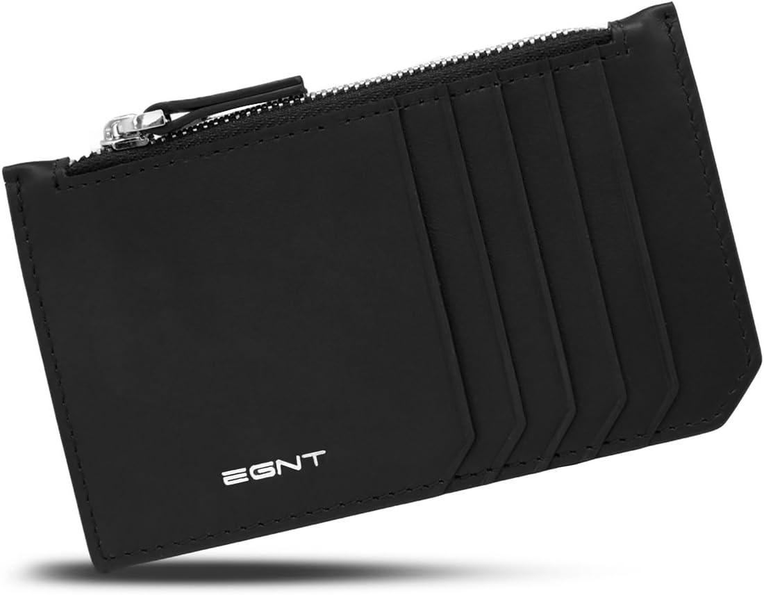 Womens Mens Luxe Multi Card Case Wallet with RFID Blocking Minimalist Zipped Pocket (Black/Silver)