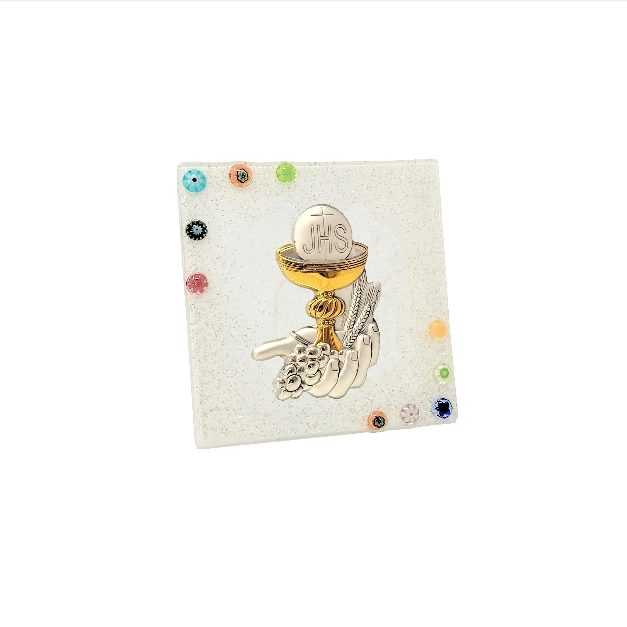 SOSPIRI VENEZIA Recuerdo de Primera Comunión en Vidrio de Murano Pequeña Decoración de Mesa Idea de Regalo Decorada para el Hogar (10x10 cm)