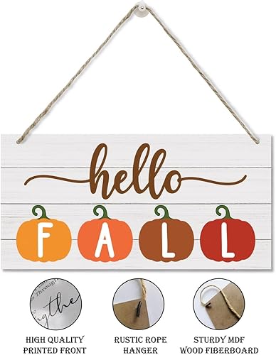 Miniatura 5 de Decoración de otoño, letrero de Hello Fall, placa decorativa de madera para colgar, arte de decoración de pared, letrero de bienvenida de otoño para