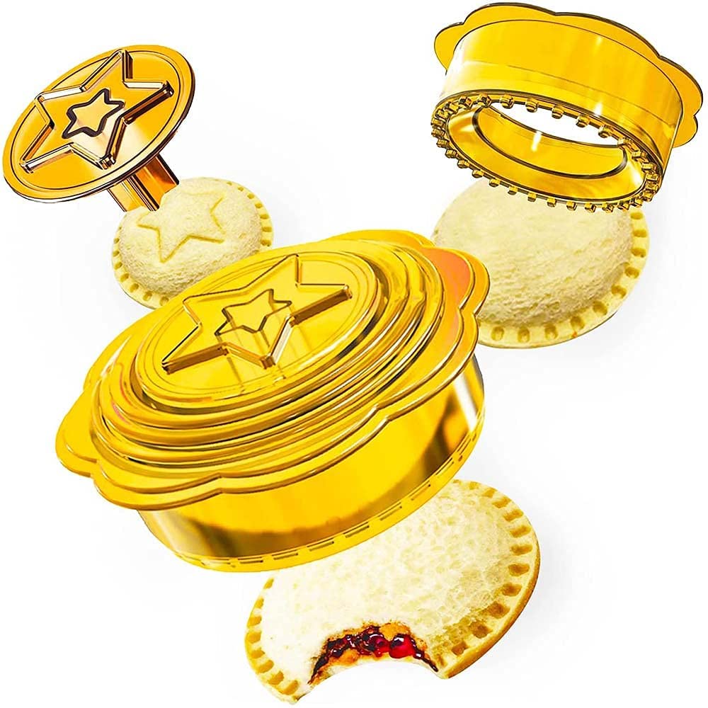 Sandwich Cutter and Sealer, Uncrustables Sandwich Maker, 6 in 1 Sandwich Decruster and Sealer for Kids, Boys and Girls, Great Lovely Lunch Box and Bento Box (Yellow)