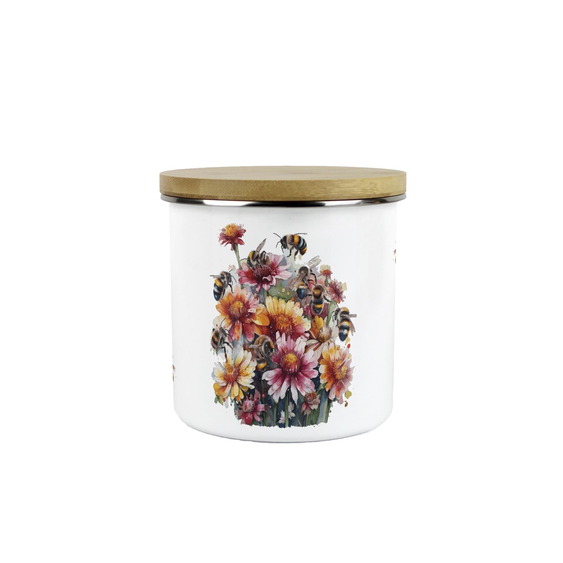 Purely Home Flowers & Bees Storage Canister - 600ml Enamel Kitchen Container Gifts