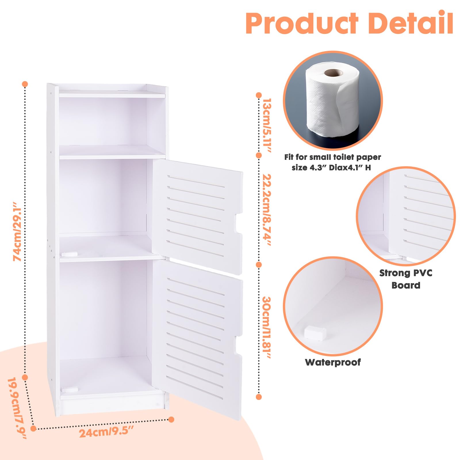 powerking 3 Nivel Baño Armario de Almacenamiento, Organizador Independiente con Puertas, Armario de Piso de Almacenamiento Blanco para Dormitorio, Aseo, Sala de Estar, Cocina, Balcón, Oficina