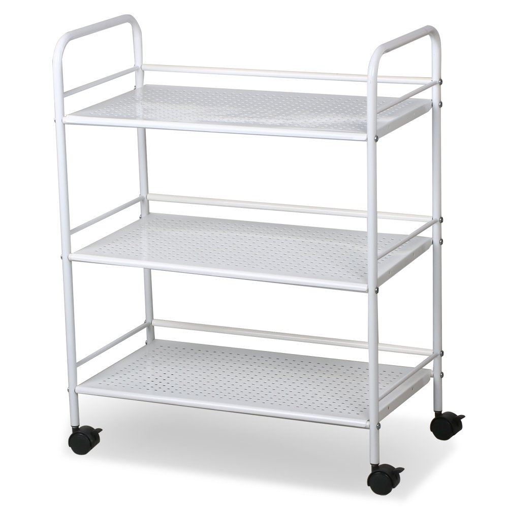 Yaheetech 3-Shelf Storage Trolley on Wheels - Metal Storage Rolling Carts & Mobile Space-Saving Shelving Organiser for Small Spaces,Salon, Hairdressing, Beauty, Spa,Bathroom, Kitchen,White