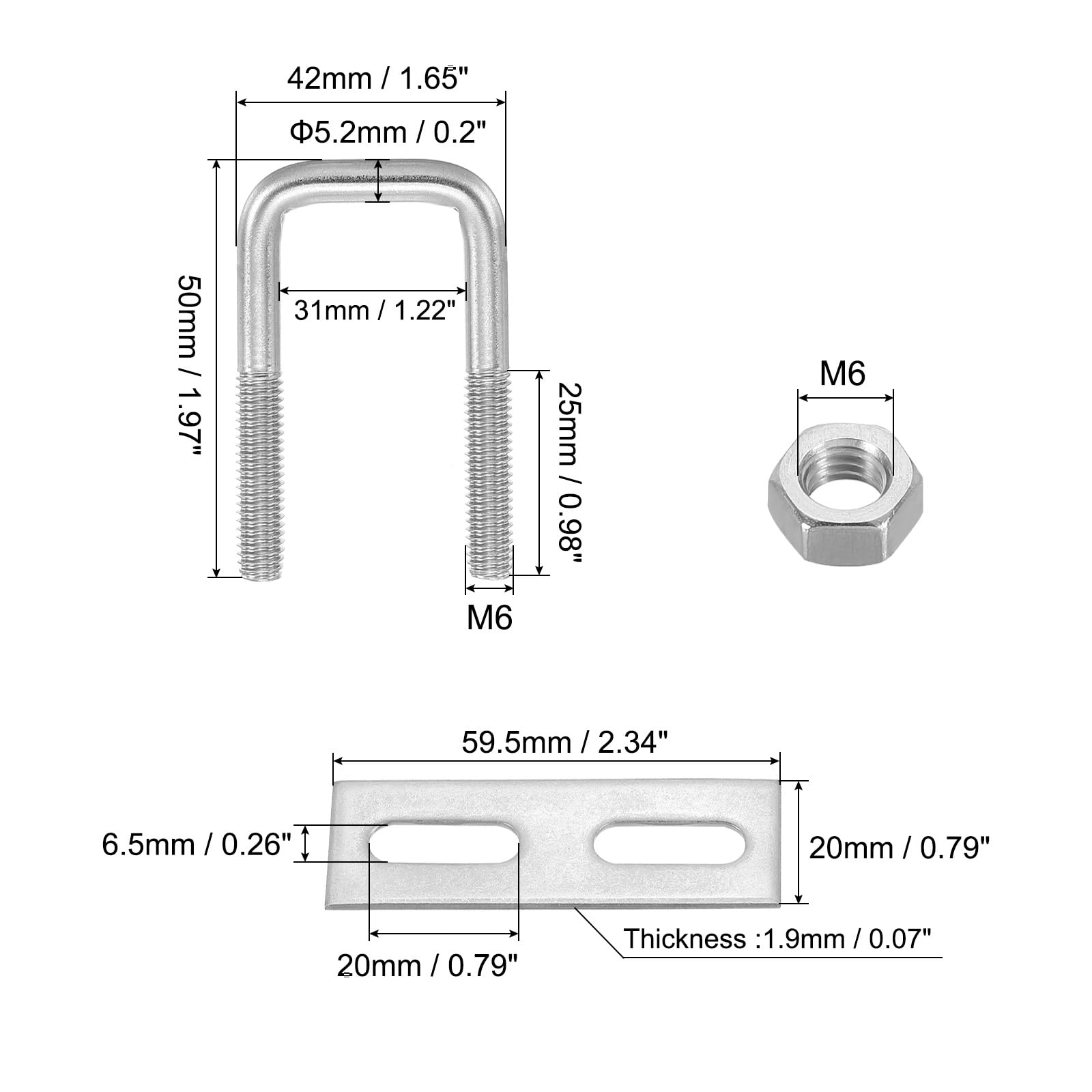PATIKIL M6x30x50mm Square U-Bolts Kit - Image 2