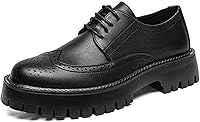 BOTRENT Men's Leather Brogue Platform Oxford Shoes - Breathable Non-Slip Lug Sole Dress Oxfords for Work & Casual