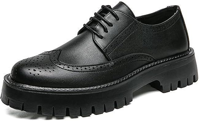 Mens Leather Brogue Lace Up Dress Platform Oxford Shoes Comfort Breathable Non Slip Lug Sole Derby Shoes Casual Business Work Oxfords
