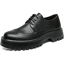 Mens Leather Brogue Lace Up Dress Platform Oxford Shoes Comfort Breathable Non Slip Lug Sole Derby Shoes Casual Business Work Oxfords