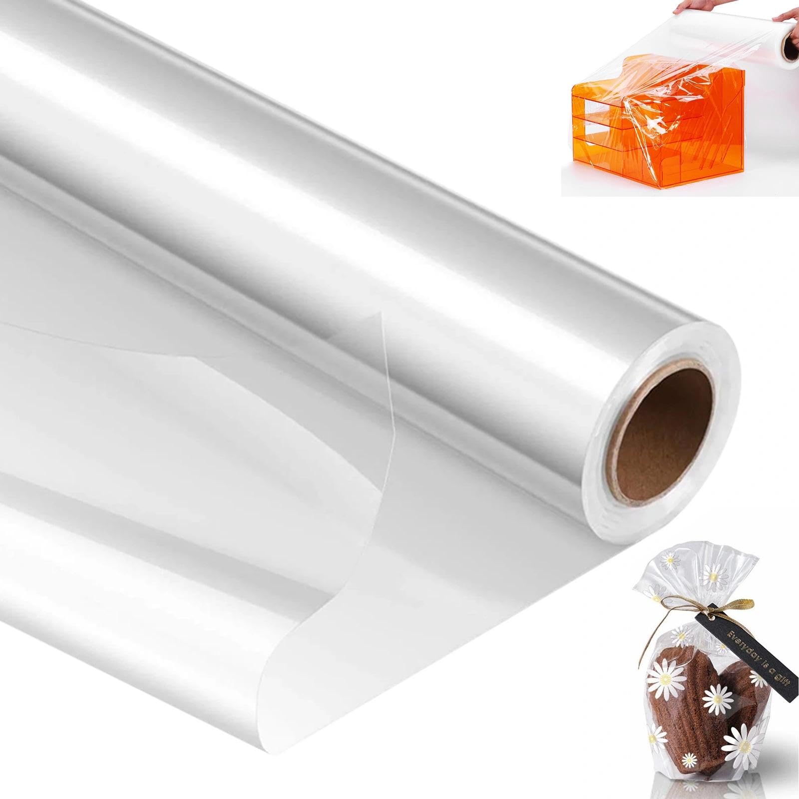 Eulihent Cellophane Wrap Clear Wrapping Cellophane Roll Unfolded Width 80CM x 30M 3 Mil Thicken Transparent Gift Wrappings for Flowers Florist Easter Basket Hampers Packing Supplies (Folded in Half)