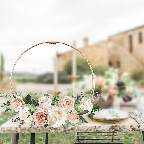 Miniatura 4 de Paquete de 3 centros de mesa de metal de doble aro floral de 10 pulgadas con soporte y alambre de paleta de 38 yardas, decoración de mesa para