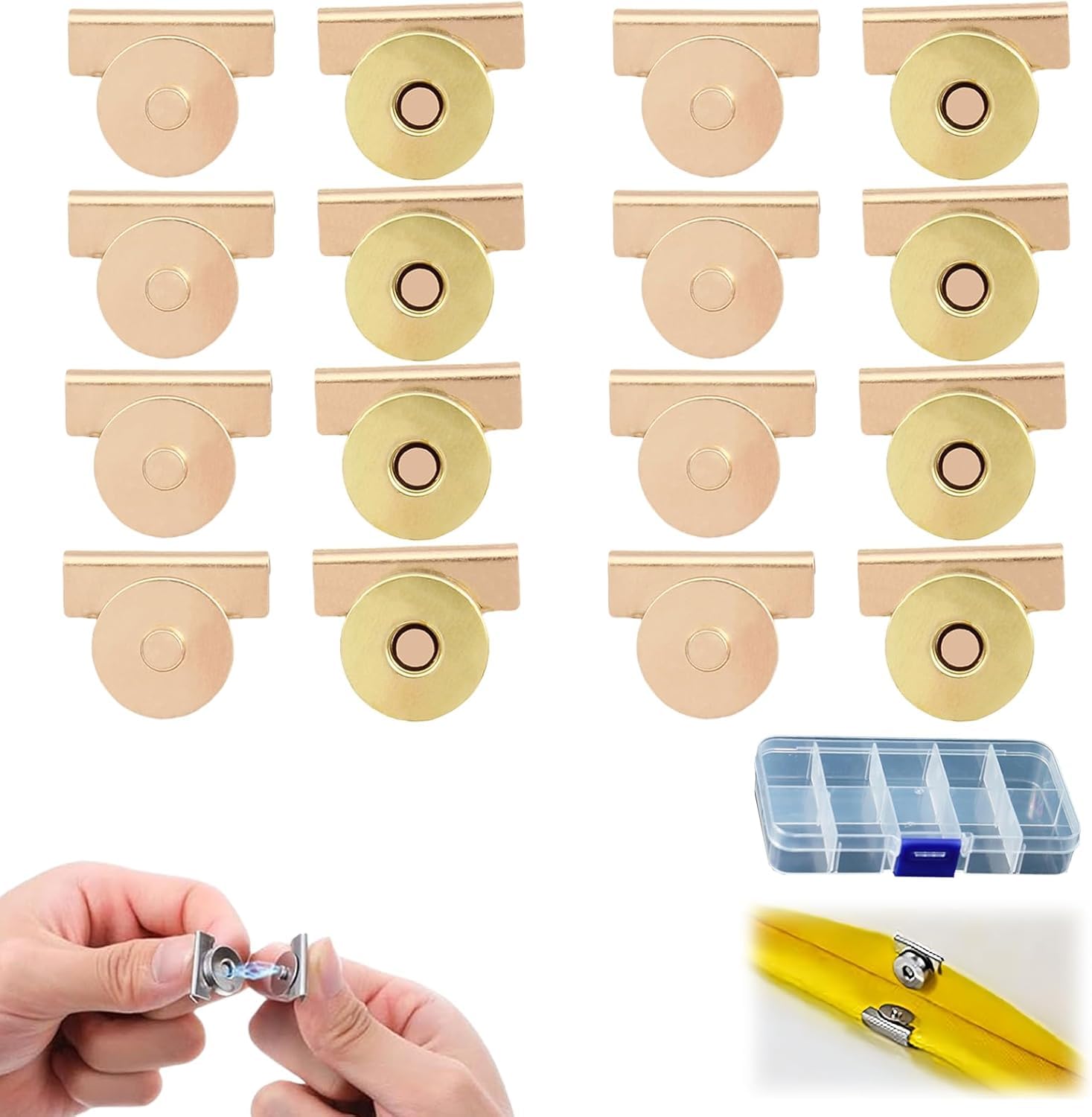 4 Set Magnetic Buttons Snap Buckle Clip Fasteners Closure Bags Clip-On Magnetic Buckles Fastener Closures for Handbag, Canvas, Sewing (Golden)