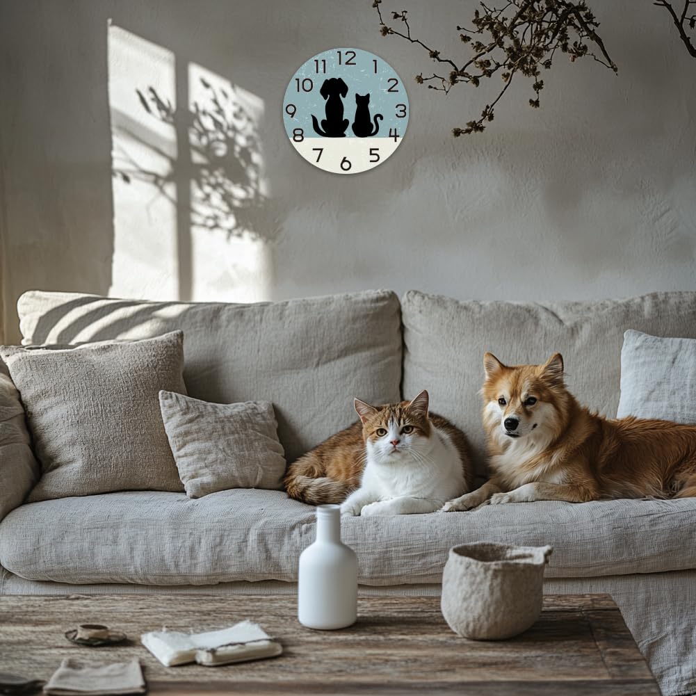 CHGCRAFT Reloj de pared de 12 pulgadas con gatos y perros sin tictac