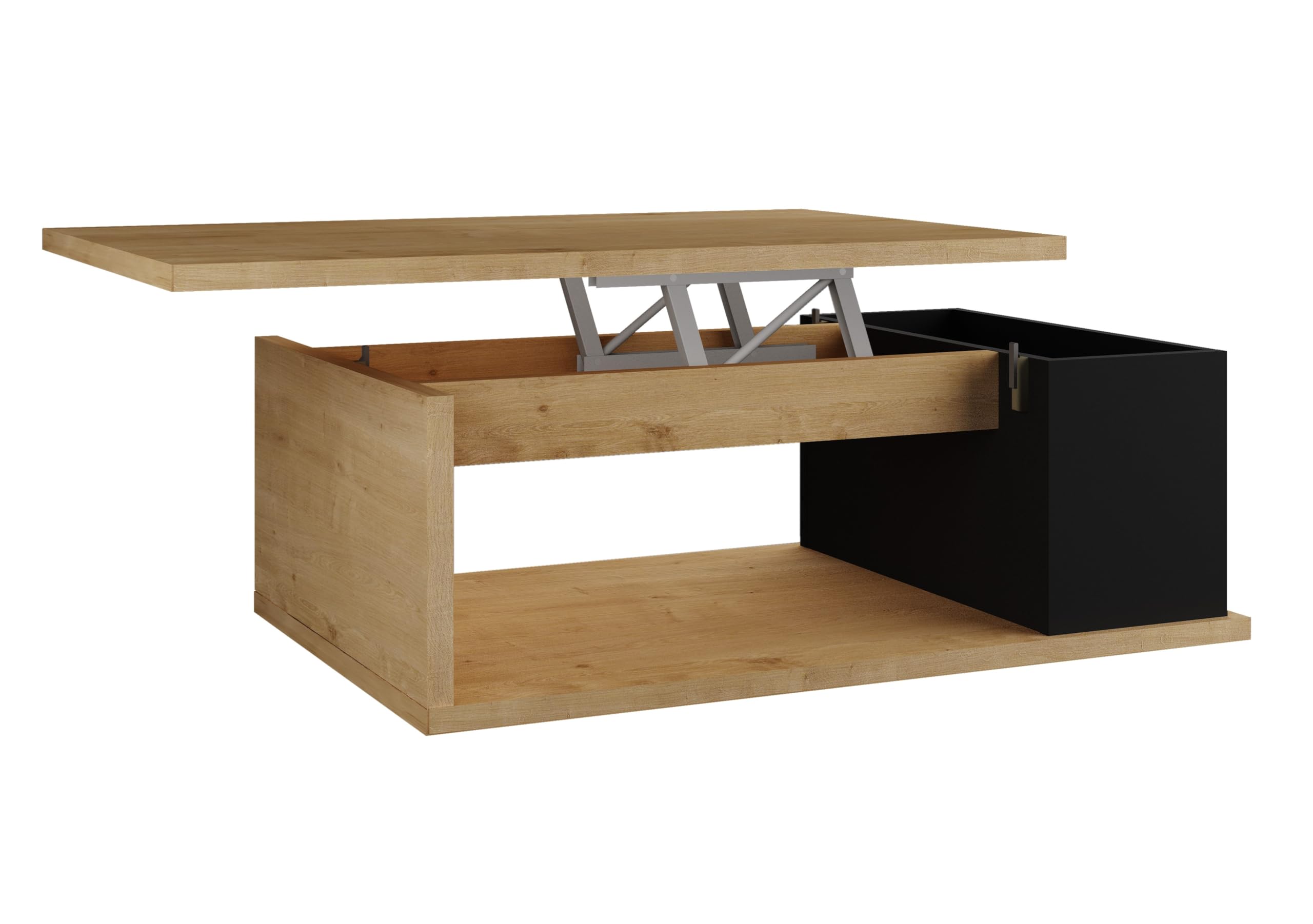 Mobelcenter, Mesa de Centro Elevable Ottawa, Estilo Industrial, Color Roble Hamilton y Negro, Medidas: Medidas Mesa Cerrada: Ancho: 90 cm x Fondo: 50 cm x Alto: 35 cm (1635)