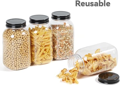 Miniatura 8 de Naivees Contenedores de almacenamiento de 32 onzas de plástico transparente con tapas de rosca, tarros vacíos de plástico para cocina y hogar, sin