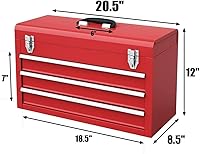 Vista 3 de ERGOMASTER Caja de herramientas portátil, caja de herramientas de metal de 20.5'' con 3 cajones, cofre de herramientas de almacenamiento resistente