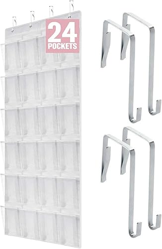 Organizador de zapatos para colgar sobre la puerta, zapatero colgante para armario con 24 bolsillos extragrandes, ahorro de espacio, organizador de