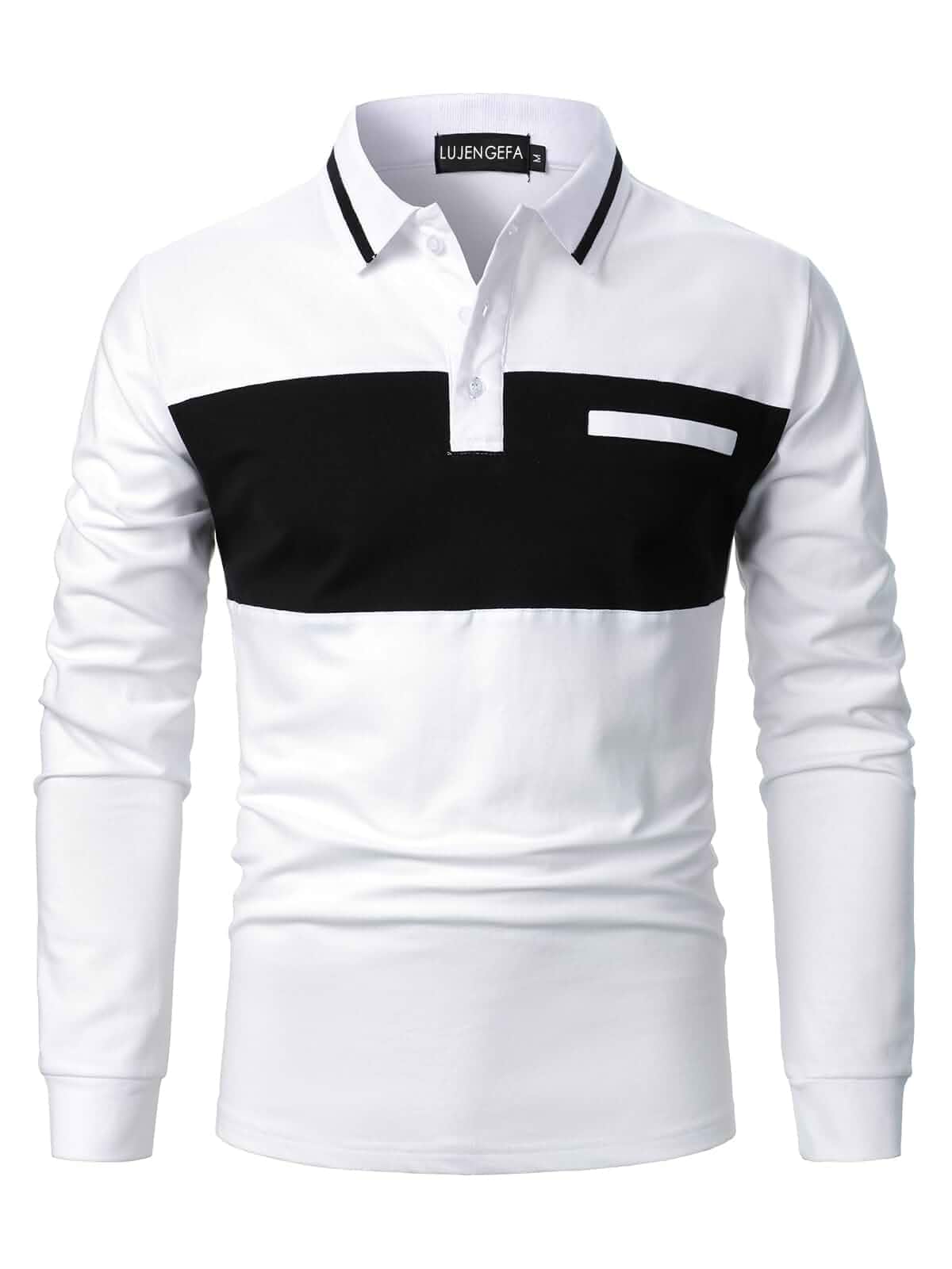Mens Polo Shirts Short/Long Sleeve Casual Color Block Golf Polo T Shirt Stylish Contrast Collar Cotton Tops for Men Long Sleeve