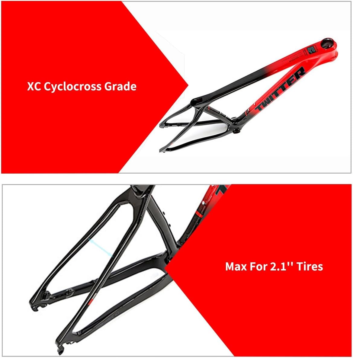 Mountain Bike Hardtail Frame 27.5er 29er XC Cyclocross Bikes Frame 15/17/19in Carbon Fibre Disc Brake Frame 135mm QR Shifter Brake Internal Routing(Silver,29 * 19")