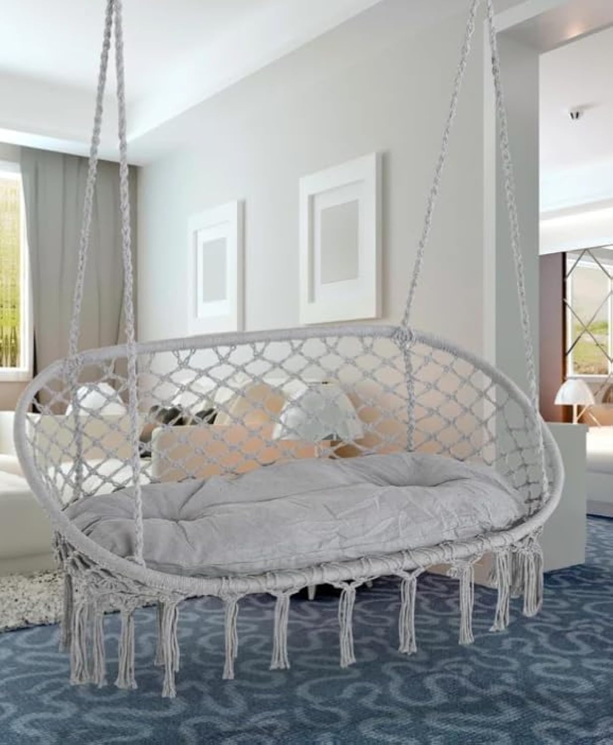 VITAL Double Swing Chair for Outside Hammock Garden, Large Hanging Macrame Swing Chair for Indoor/Outdoor Relax, Adult Hammock Boho Chair Max 700 lbs Capacity for Porch Balcony Backyard