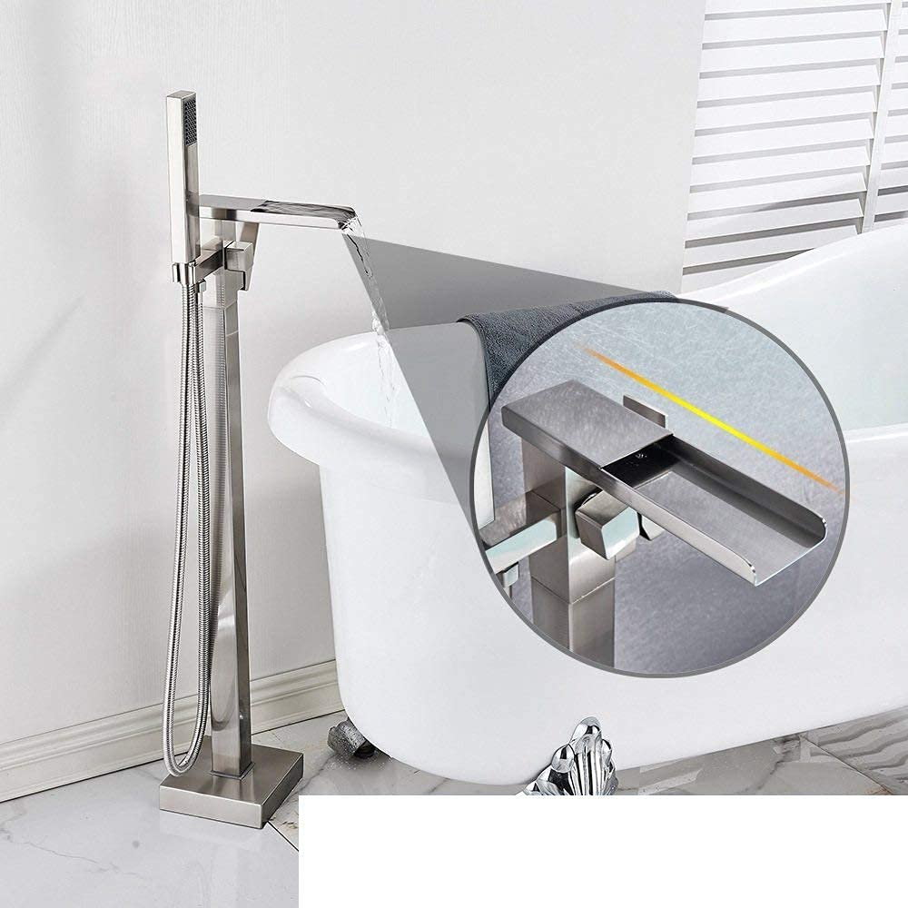 Mitigeur de Baignoire Autoportant Noir avec Ensemble de Douche de Sol