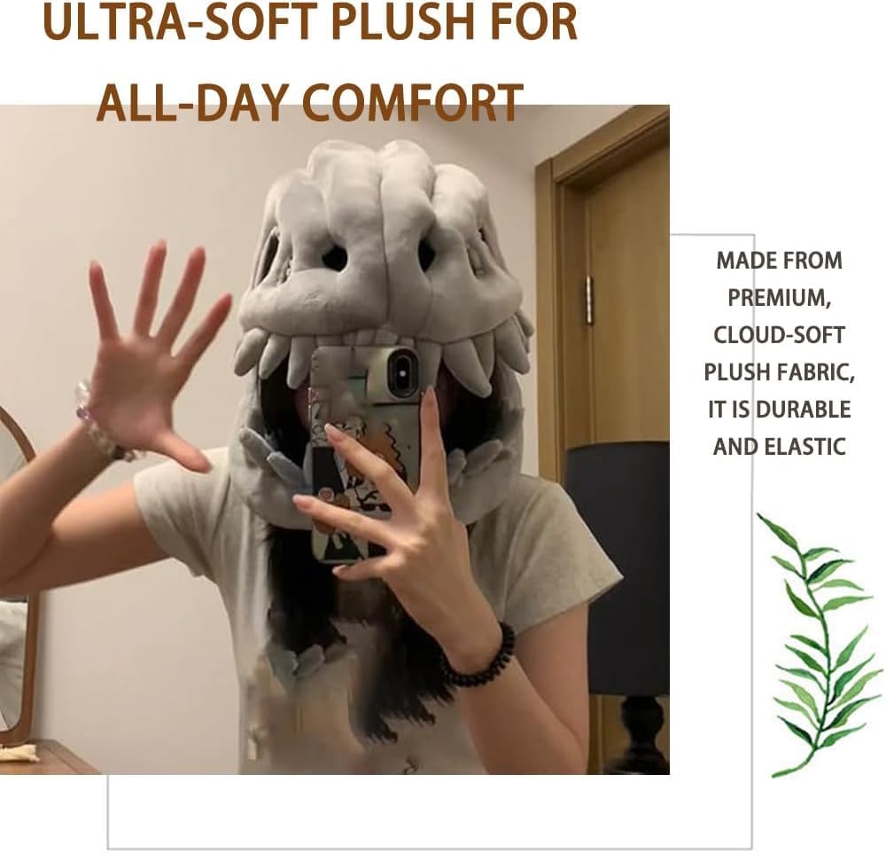 Silly Dino Plush, Wearable Dinosaur Skeleton Plush, Cosplay Outfit & Themed Party Prop (31.49in, Gray)