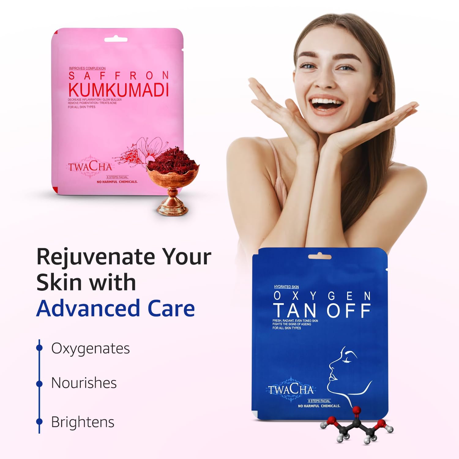 TWACHA Oxygen Tan Off & Saffron Facial Kit Combo Pack | Suits of All Skin Type | Ideal for both Men & Women(6 Steps Facial) 2