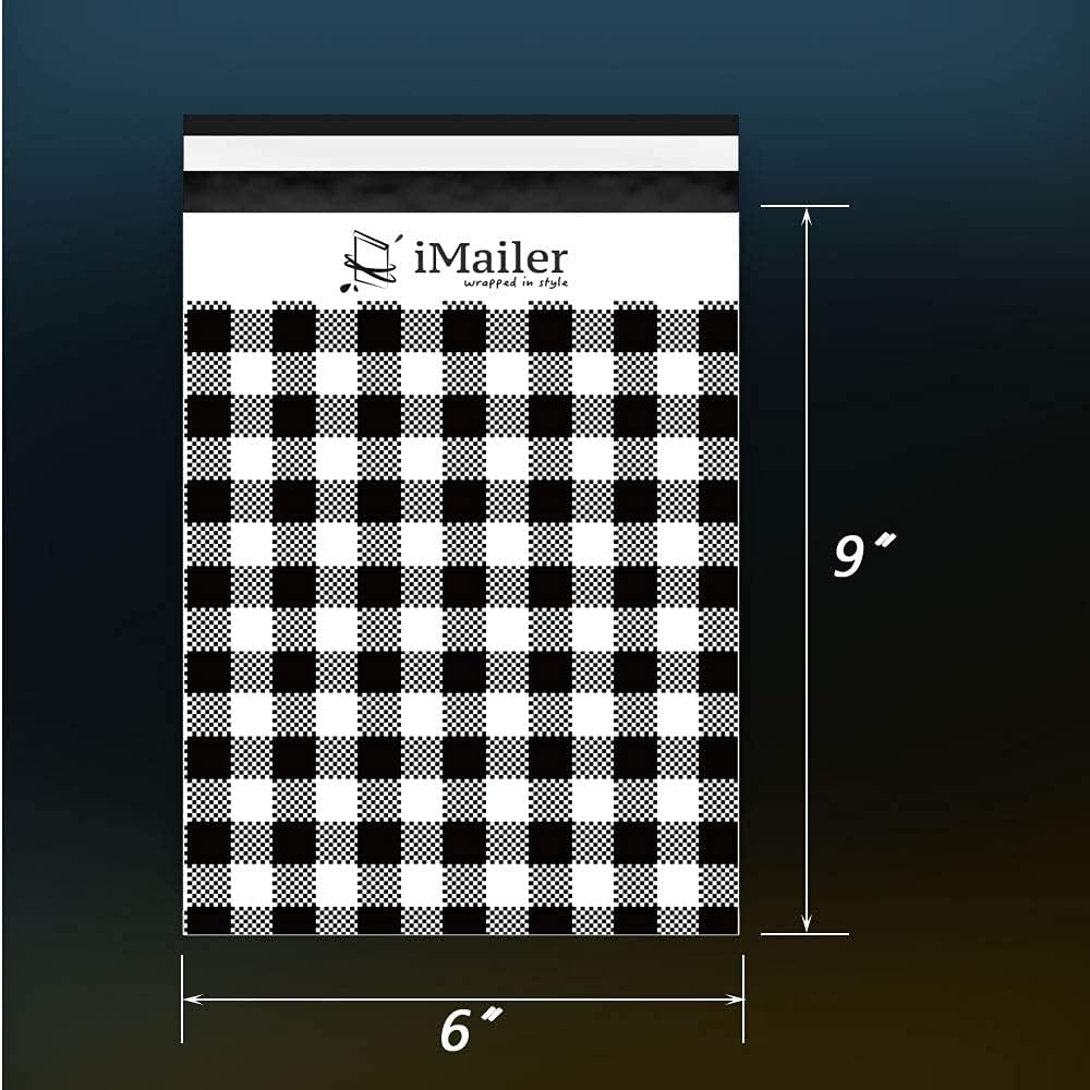 Poly Mailers 6''x 9'' Black Plaid 200 Pcs + Pink Polka Dot 200 Pcs Package Envelope, Mailing Shipping Bags with Self Seal Strip