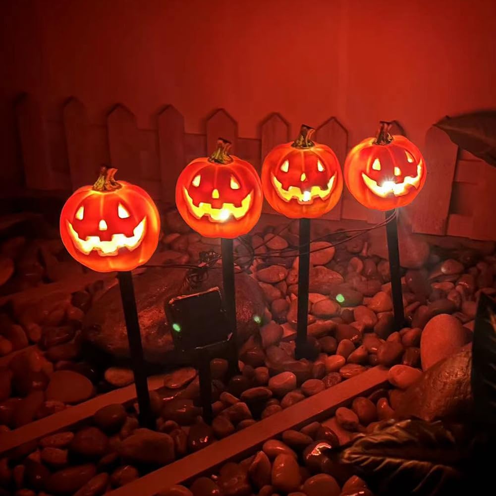 Halloween Deko Lichterbaum Zweige Rasen Lampe Halloween Kürbis Stableuchten mit Erdspieß Halloween Deko Solar Pumpkin Pathway Lights Halloween außen Wetterfest Patio Dekor Rasen Zaun