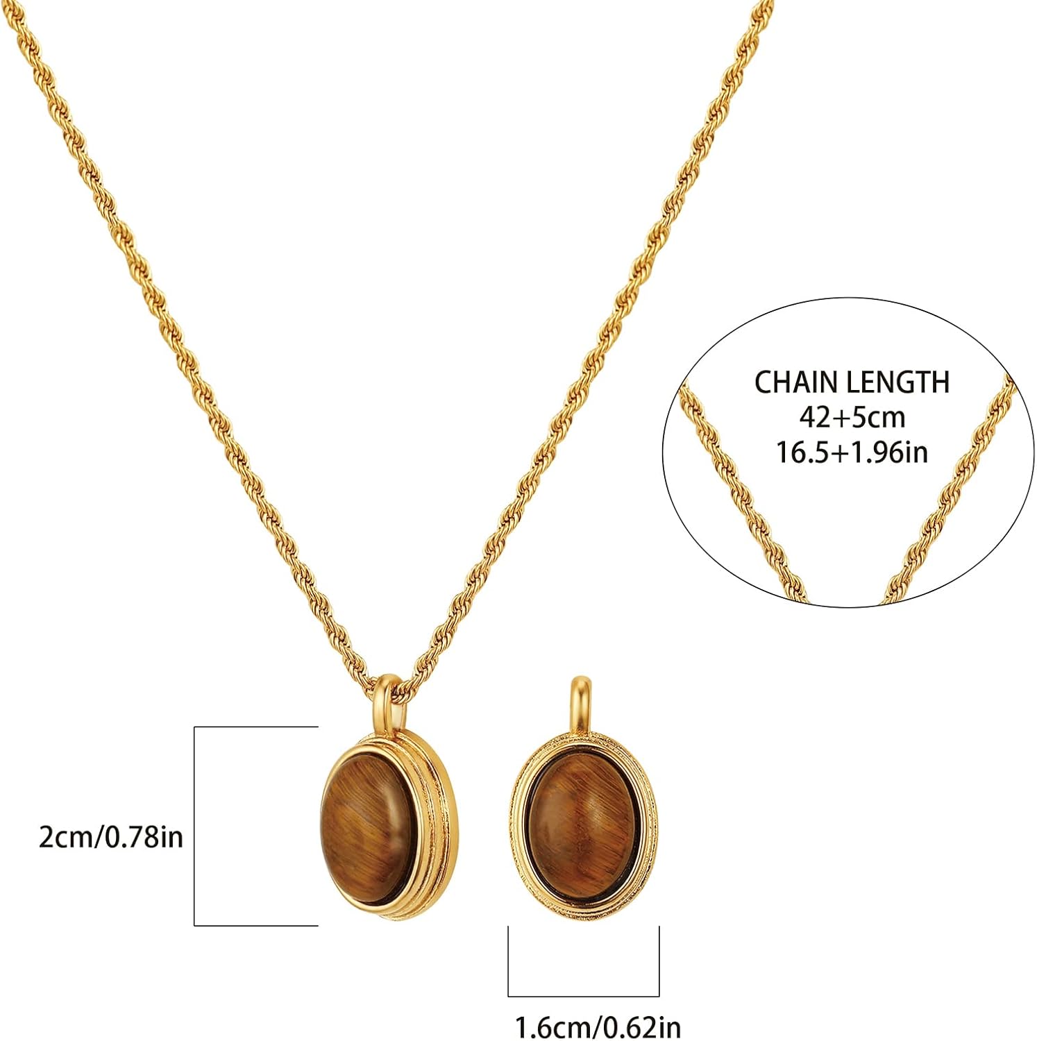 Chunky Necklace Brown Gold Statement Necklace Vintage Tiger Eye Pendant Natural Brown Stone Pendant 14K Gold Plated Jewelry - Image 4