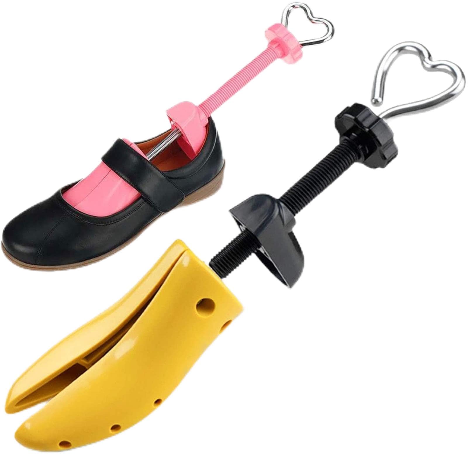 REVAHI Moldeador de Zapatos, hormas para Mujer, 1 par de hormas de aleación de plástico Expansor de Zapatos Camilla de Zapatos Horma Ajustable en Largo y Ancho, Mango en Forma de corazón, Amarillo, S