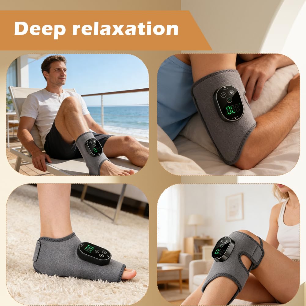 Lot de 2 masseurs de pieds électriques sans fil avec batterie de 3000 mAh, 6 niveaux de chaleur 45-70 °C et 3 vibrations, minuterie 20/35/45 min, écran LCD, appareil de massage pour pieds/bras