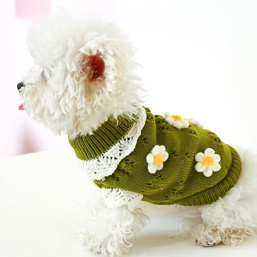 Miniatura 4 de Suéter de punto para perro, cálido y cómodo, con patrón de flores, suéter feo de Navidad, abrigo de invierno para Chihuahua, cachorro, ropa de