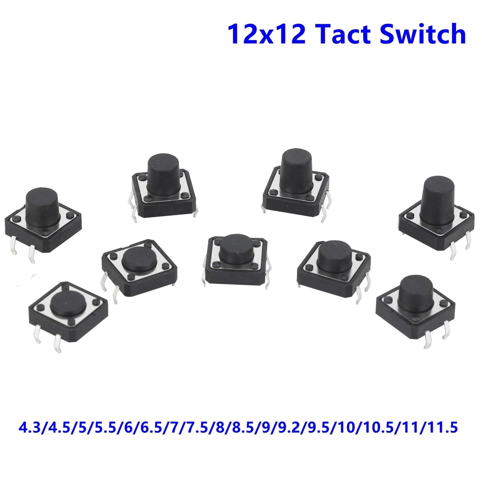 20 PZ 12x12 12 * 12 * 4.3mm 5mm 4.5 6 7 8 9 .2 10 11 4Pin Tattile Tatto Pulsante Micro Interruttore Auto-Reset DIP Switch(12x12x4.3)