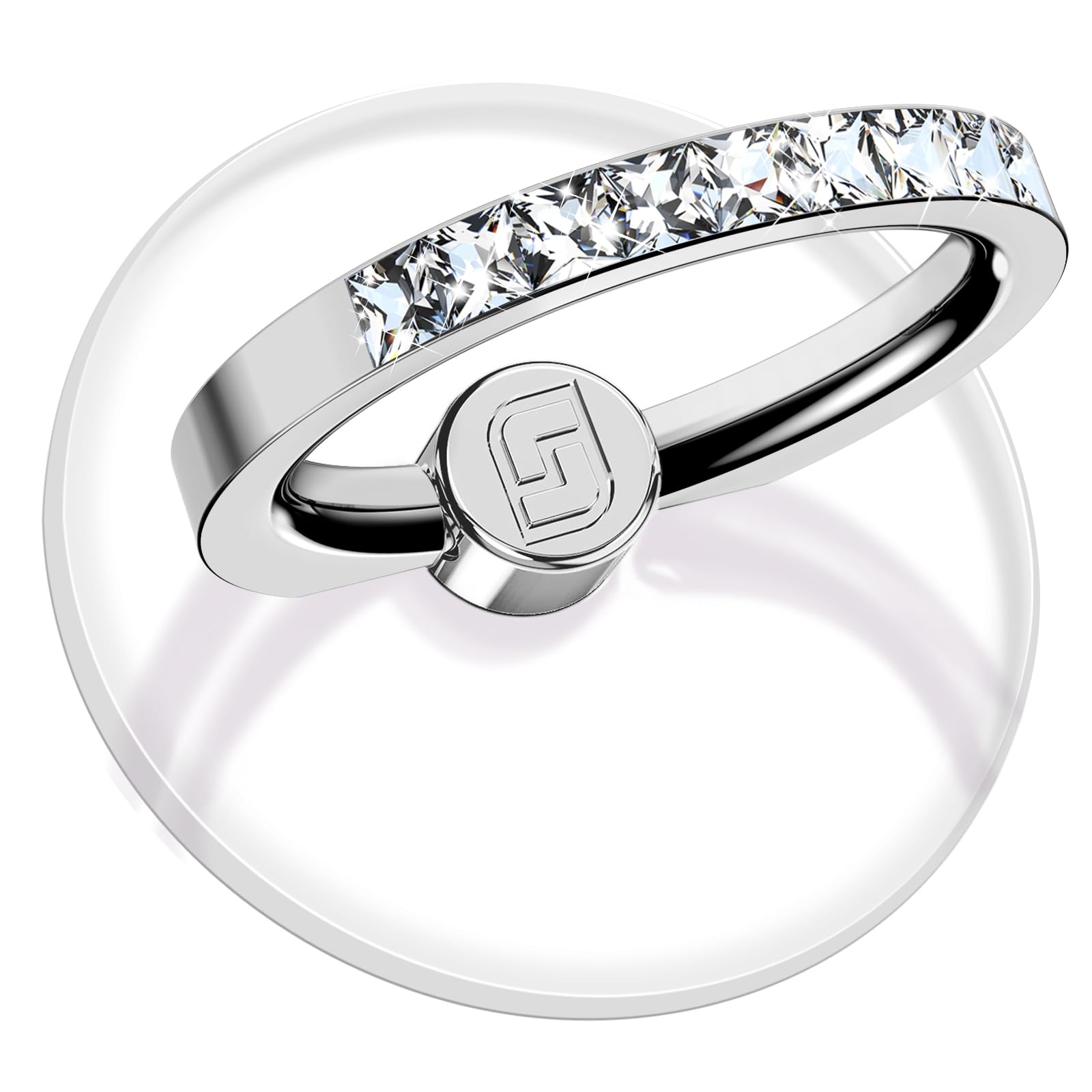 Transparent Phone Ring Holder 2 Pcs, Clear Cell Phone Ring Holder with Diamond, Finger Grip 360°Rotation Compatible with Most of The Phones, Tablet and Case (Silver)