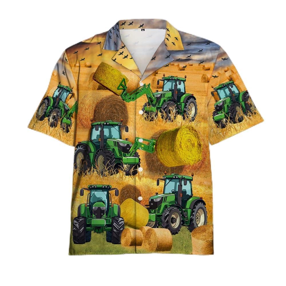 Juzgtsit Men's Tractor-3 Farm Tractor Hawaiian Shirts For - Tractor Button Hawaiian Shirts Short Sleeve Collection 64