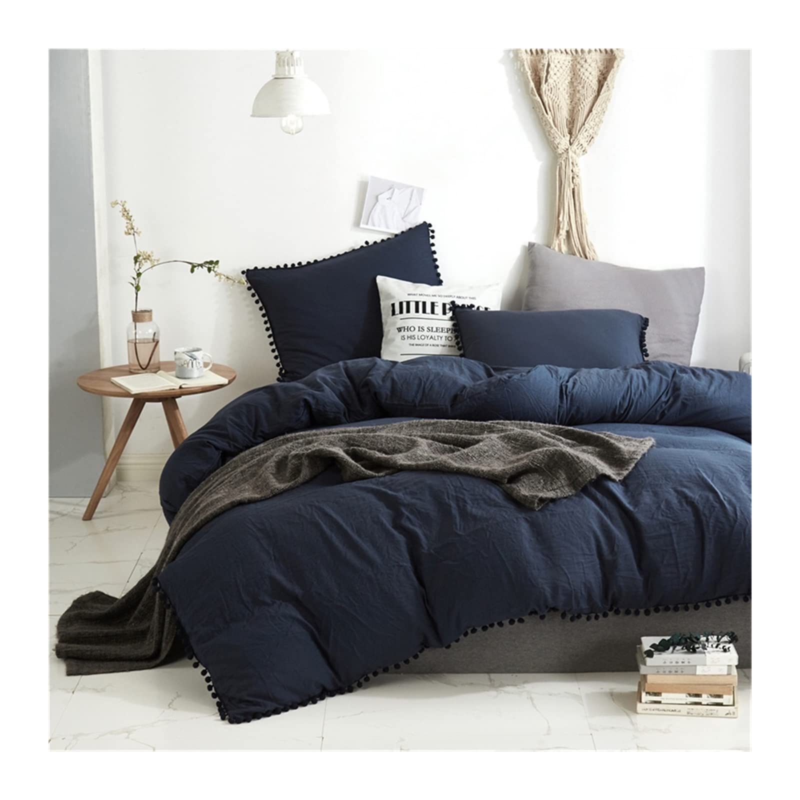 Ensemble de draps de lit housse de couverture de franges et pompons unis - 6