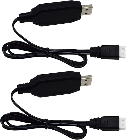 Blomiky 2 Pack H102 7.4V 1.3A USB Charger Cable with XH-3P Connector Plug for RC Truck 7.4V 2S Lipo Battery and H120 H100 H101 H103 H110 H112 H108 RC Boat and Trucks Quadcopter H106 USB 2