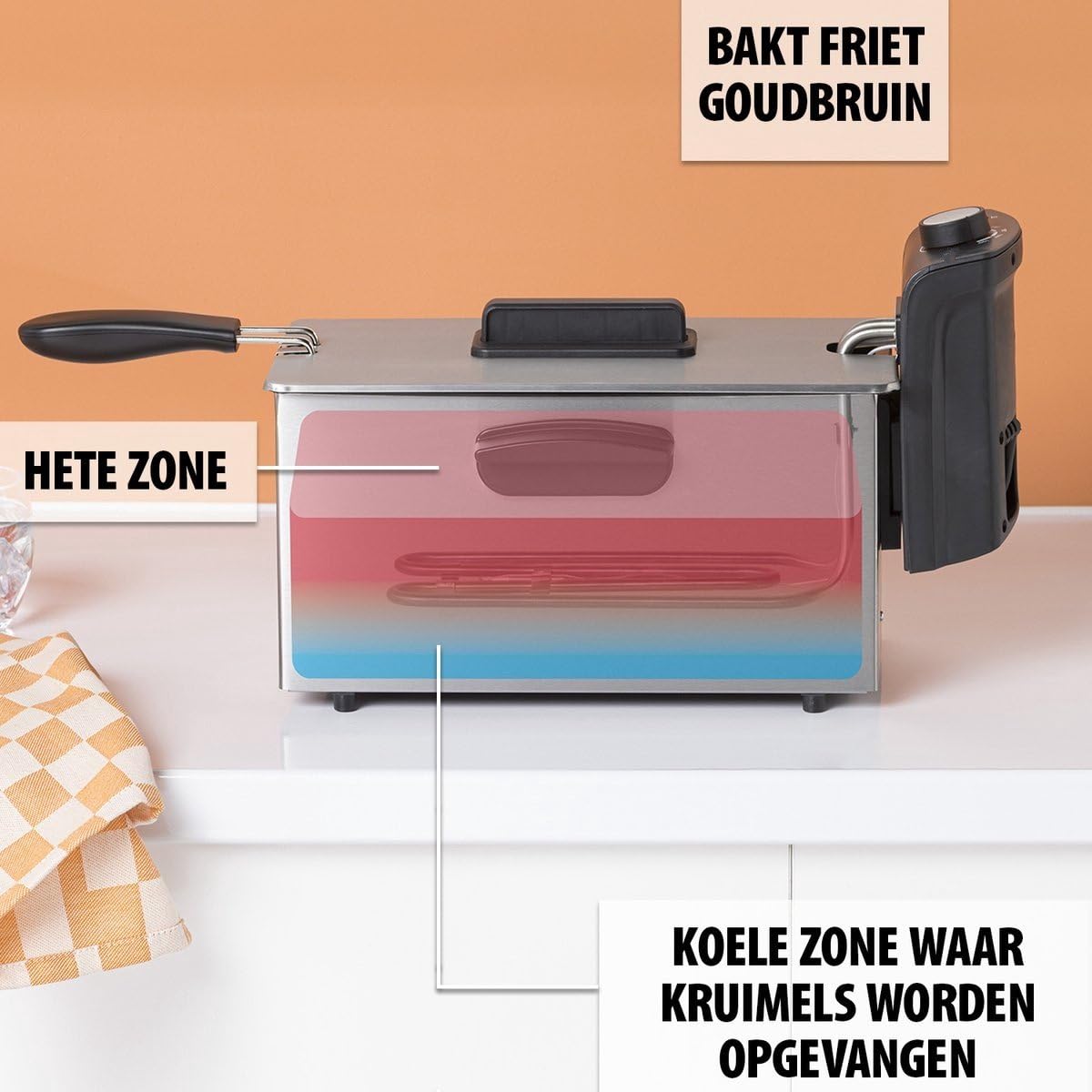 ROYALTY LINE, Friggitrice EFT2000L da 3 L 2000 W - Friggitrice elettrica con cestello da 15 L, timer preciso, tubo a riscaldamento rapido, facile da pulire, ideale per fritture gustose