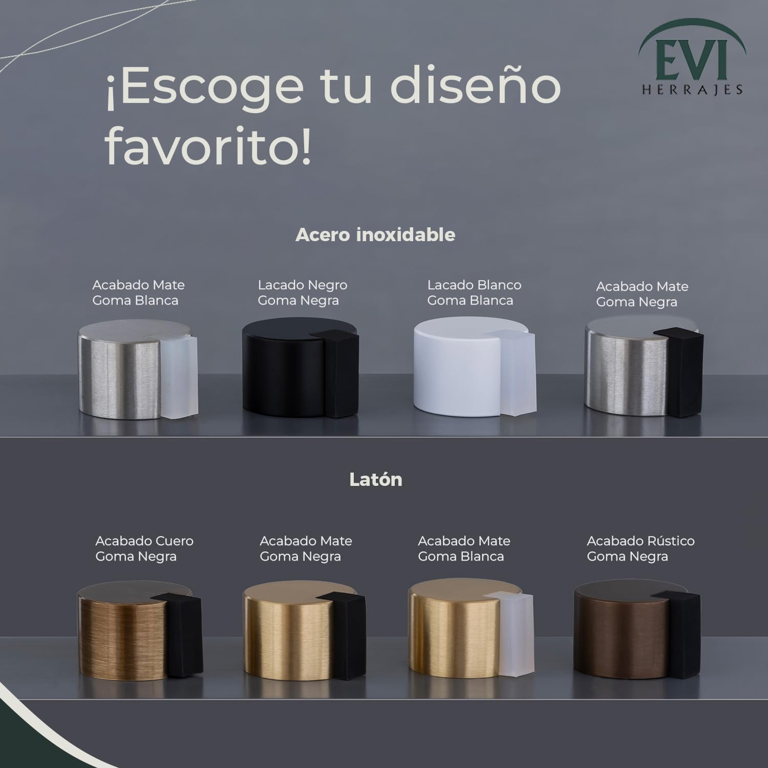 EVI Herrajes| Tope para Puerta de Suelo Adhesivo | Ø28x20mm| Latón con Goma Protectora| Para Interior y Exterior | Protector de Puerta| Mod. I-04019328LMT